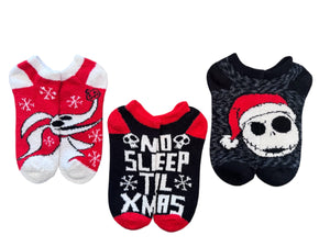 DISNEY NIGHTMARE BEFORE CHRISTMAS Ladies 3 Pair Of Cushion Ankle Socks ‘NO SLEEP TIL XMAS’ - Novelty Socks And Slippers