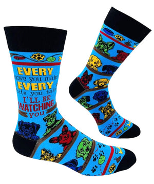 FABDAZ Brand Men’s DOG Socks ‘EVERY MOVE YOU MAKE EVERY BITE YOU TAKE I’LL BE WATCHING YOU’ - Novelty Socks And Slippers