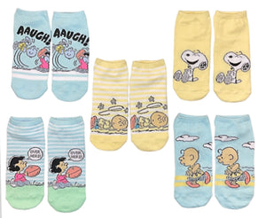 PEANUTS Ladies 5 Pair Of No Show Socks LUCY & CHARLIE BROWN FOOTBALL - Novelty Socks And Slippers