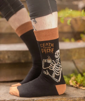 SOCKSMITH Brand Men’s DEATH BEFORE DECAF Socks With SKELETON & COFFEE