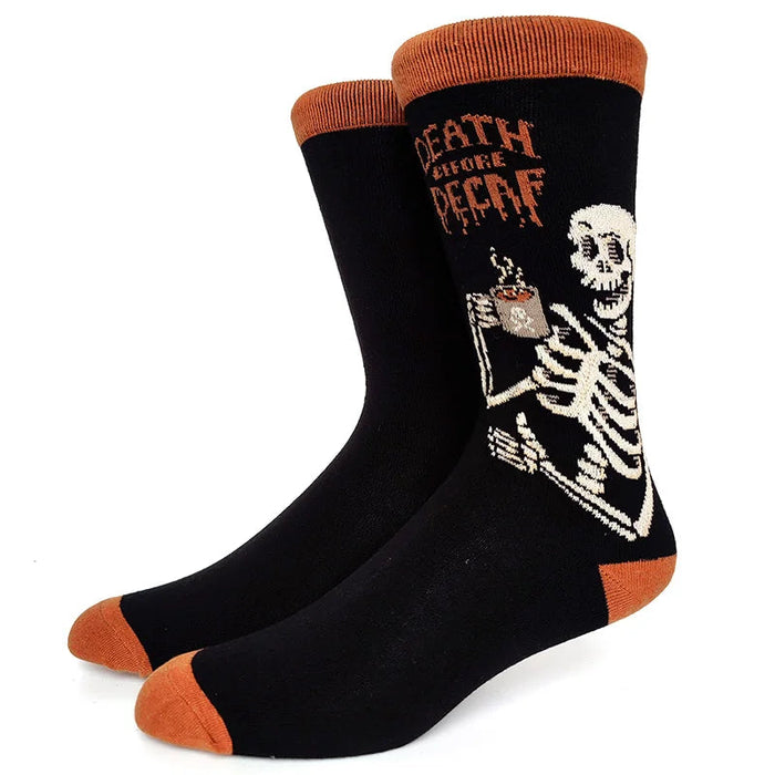 SOCKSMITH Brand Men’s DEATH BEFORE DECAF Socks With SKELETON & COFFEE