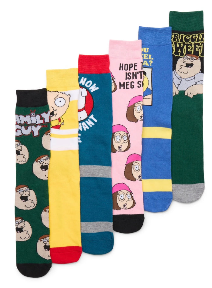 FAMILY GUY Men’s 6 Pair Of Socks PETER, BRIAN, LOIS, STEWIE, QUAGMIRE