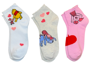 DISNEY Winnie The Pooh Ladies VALENTINES DAY 3 Pair Of Socks EYEORE & PIGLET