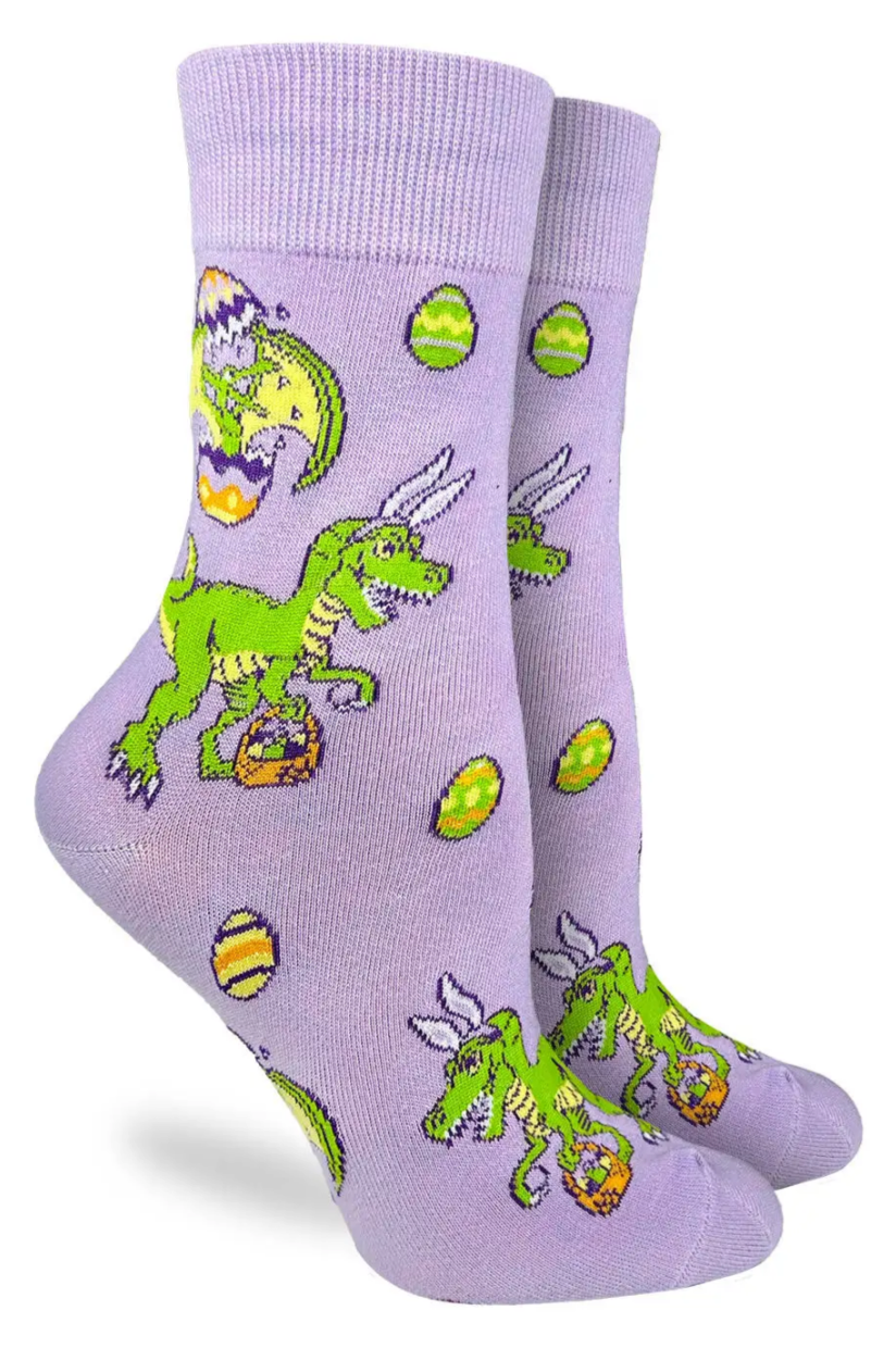 GOOD LUCK SOCK Brand Ladies EASTER DINOSAUR Socks With Easter Eggs - Novelty Socks And Slippers