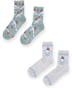 SANRIO HELLO KITTY Ladies CINNAMOROLL 2 Pair Of Socks With STRAWBERRIES & FLOWERS