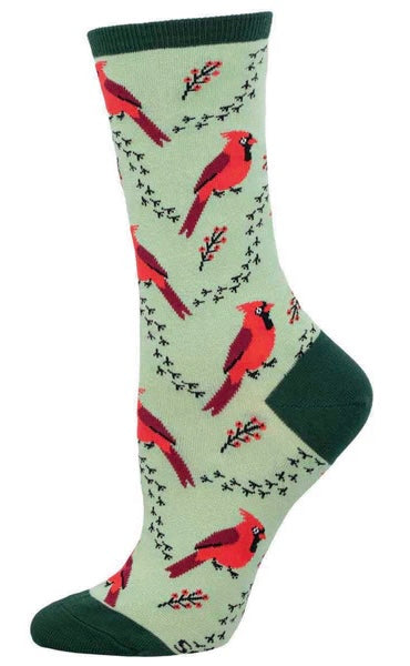 SOCKSMITH Brand Ladies RED CARDINAL BIRD Socks Birds All Over