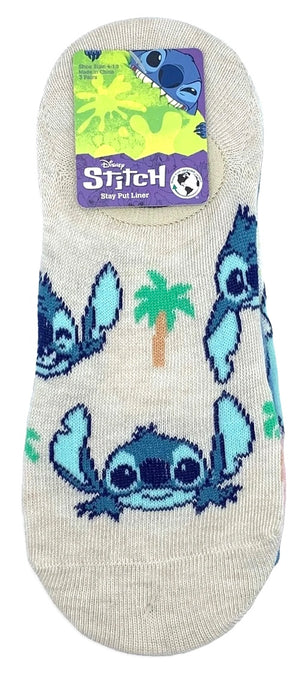 DISNEY LILO & STITCH Ladies 3 Pair Of No Show Liner Socks With PALM TREES & SUN - Novelty Socks And Slippers