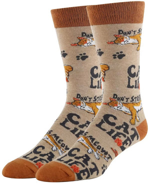 OOOH YEAH Brand Men’s CAT LIFE Socks ‘DON’T STRESS MEOWT’ - Novelty Socks And Slippers