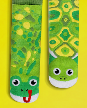 PALS SOCKS Brand Unisex FROG & TURTLE Mismatched Gripper Bottom Socks (CHOOSE SIZE) - Novelty Socks And Slippers