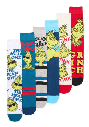 DR. SEUSS’ THE GRINCH  Men’s 6 Pair Crew Socks BIOWORLD Brand - Novelty Socks And Slippers