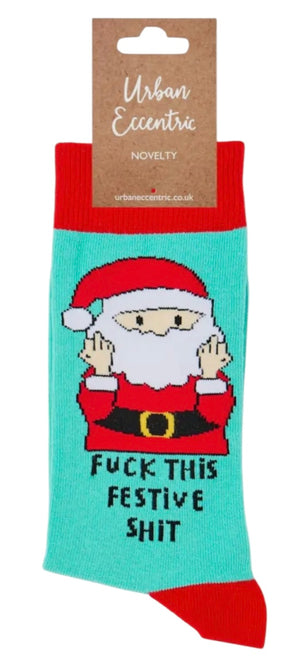 URBAN ECCENTRIC Unisex SANTA With MIDDLE FINGERS Christmas Socks ‘FUCK THIS FESTIVE SHIT’