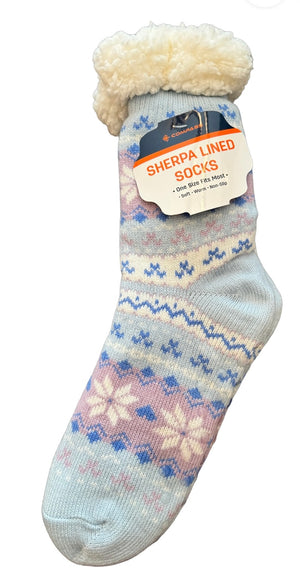 SNOWFLAKE Ladies Sherpa Lined Gripper Bottom Slipper Socks - Novelty Socks And Slippers