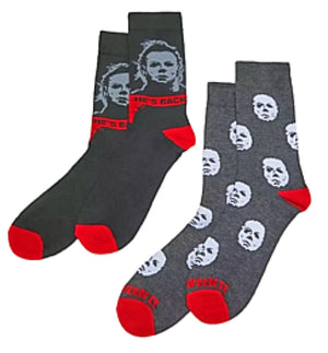 HALLOWEEN II Men’s 2 Pair Of MICHAEL MYERS Socks ‘HE’S BACK’ - Novelty Socks for Less