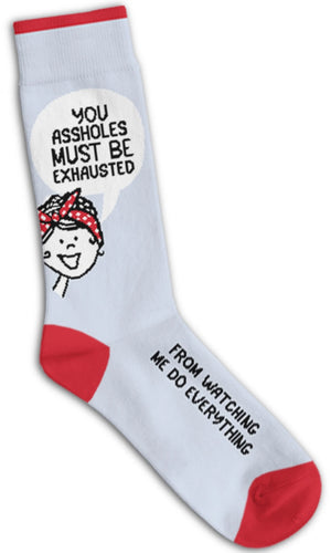 FUNATIC Brand Unisex ‘YOU ASSHOLES MUST BE EXHAUSTED FROM WATCHING ME DO EVERYTHING’ Socks - Novelty Socks And Slippers