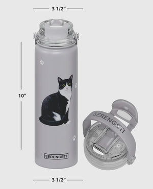 BLACK & WHITE TUXEDO CAT Stainless Steel 24 oz. Water Bottle SERENGETI Brand By E&S Pets