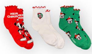 DISNEY Ladies MICKEY MOUSE 3 Pair Of CHRISTMAS Socks SANTA MICKEY - Novelty Socks And Slippers