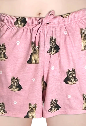 COMFIES Brand LOUNGE PJ SHORTS Ladies YORKIE Dog By E&S PETS - Novelty Socks And Slippers