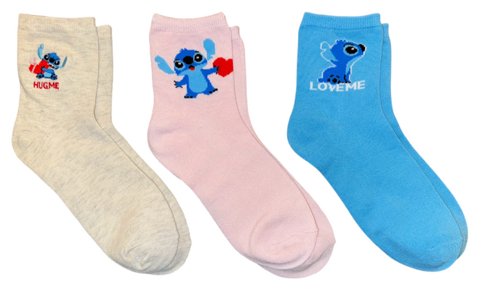 DISNEY LILO & STITCH Ladies 3 Pair Of Valentines Day Socks ‘LOVE ME’ ‘HUG ME’