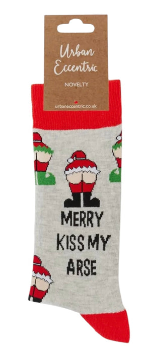 URBAN ECCENTRIC Brand Unisex SANTA MOONING Christmas Socks ‘MERRY KISS MY ARSE’