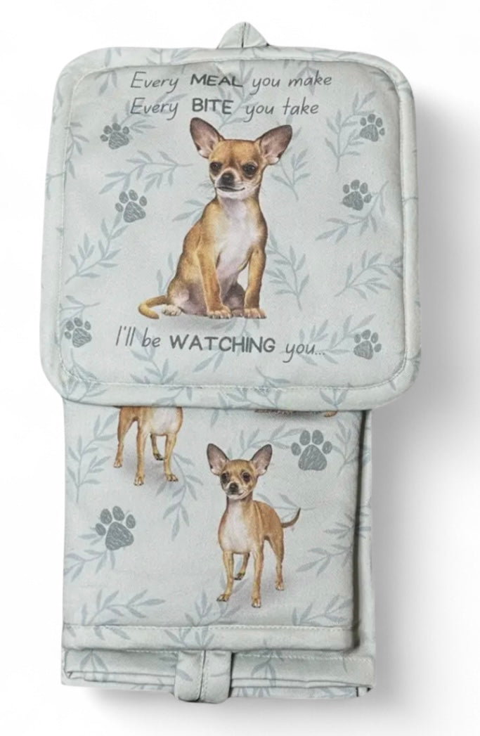CHIHUAHUA Dog 3 Piece Oven Mitt & Tea Towel Set By E&S Pets