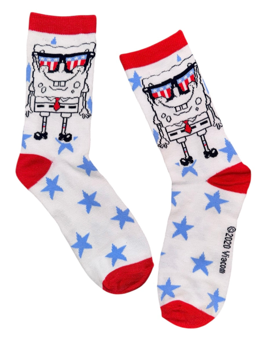 SPONGEBOB SQUAREPANTS Ladies Crew Socks PATRIOTIC BOB - Novelty Socks And Slippers