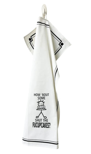 HEY NOW Brand By Fabdaz HOW ‘BOUT SOME SHUT THE FUCUPCAKES? Kitchen Tea Towel - Novelty Socks And Slippers