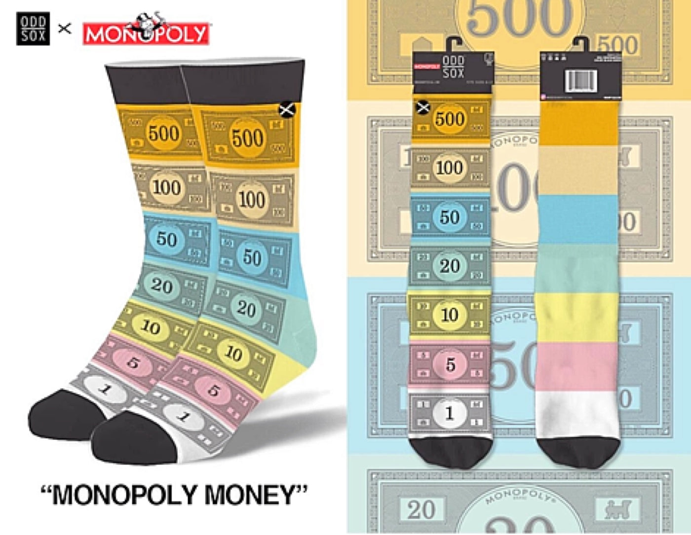 MONOPOLY MONEY Men's 360 Socks ODD SOX Brand