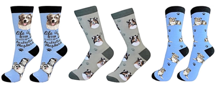 AUSTRALIAN SHEPHERD Dog Unisex Socks By E&S Pets CHOOSE SOCK DADDY, HAPPY TAILS, LIFE IS BETTER