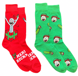 RICK & MORTY Men’s CHRISTMAS 2 Pair Of Socks With PICKLE RICK ‘MERRY RICKMAS’ - Novelty Socks And Slippers