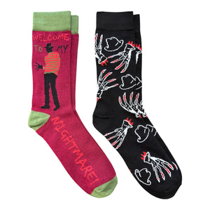A NIGHTMARE ON ELM STREET Men’s 2 Pair Of FREDDY KRUEGER Socks ‘WELCOME TO MY NIGHTMARE’ - Novelty Socks And Slippers