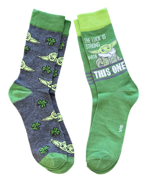 STAR WARS Men’s BABY YODA 2 Pair Of SAINT PATRICKS DAY Socks ‘THE LUCK IS STRONG WITH THIS ONE’ - Novelty Socks And Slippers