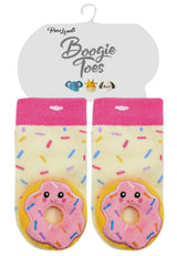 BOOGIE TOES Baby PINK FROSTED DONUT Rattle Gripper Bottom Socks By PIERO LIVENTI - Novelty Socks And Slippers