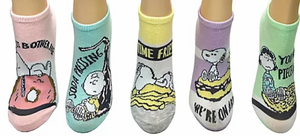 PEANUTS Ladies 5 Pair Of No Show Socks SNOOPY, LUCY & CHARLIE BROWN ‘DONUT BOTHER ME’ - Novelty Socks And Slippers