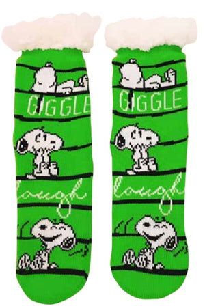 PEANUTS Ladies SNOOPY SHERPA SLIPPER SOCKS GIGGLE LAUGH - Novelty Socks And Slippers