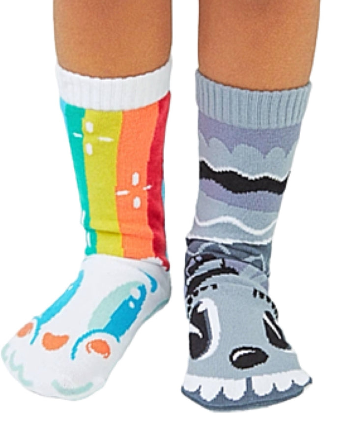 PALS SOCKS Brand Unisex RAINBOW & MR. GRAY Mismatched Gripper Bottom Socks (CHOOSE SIZE)