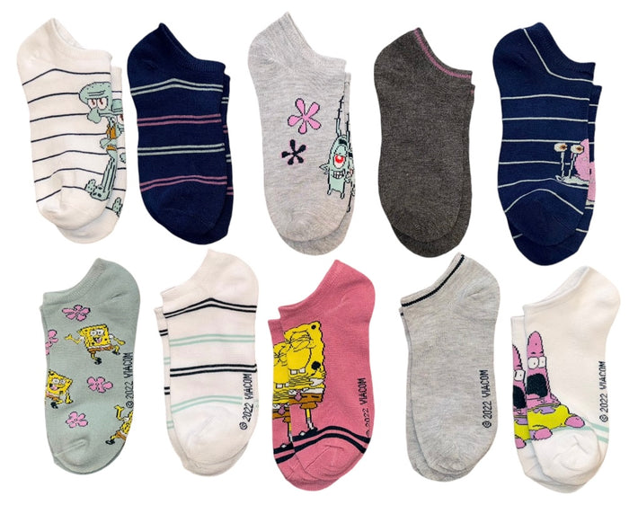 SPONGEBOB SQUAREPANTS Ladies 10 Pair Of Low Show Socks PLANKTON, SQUIDWARD