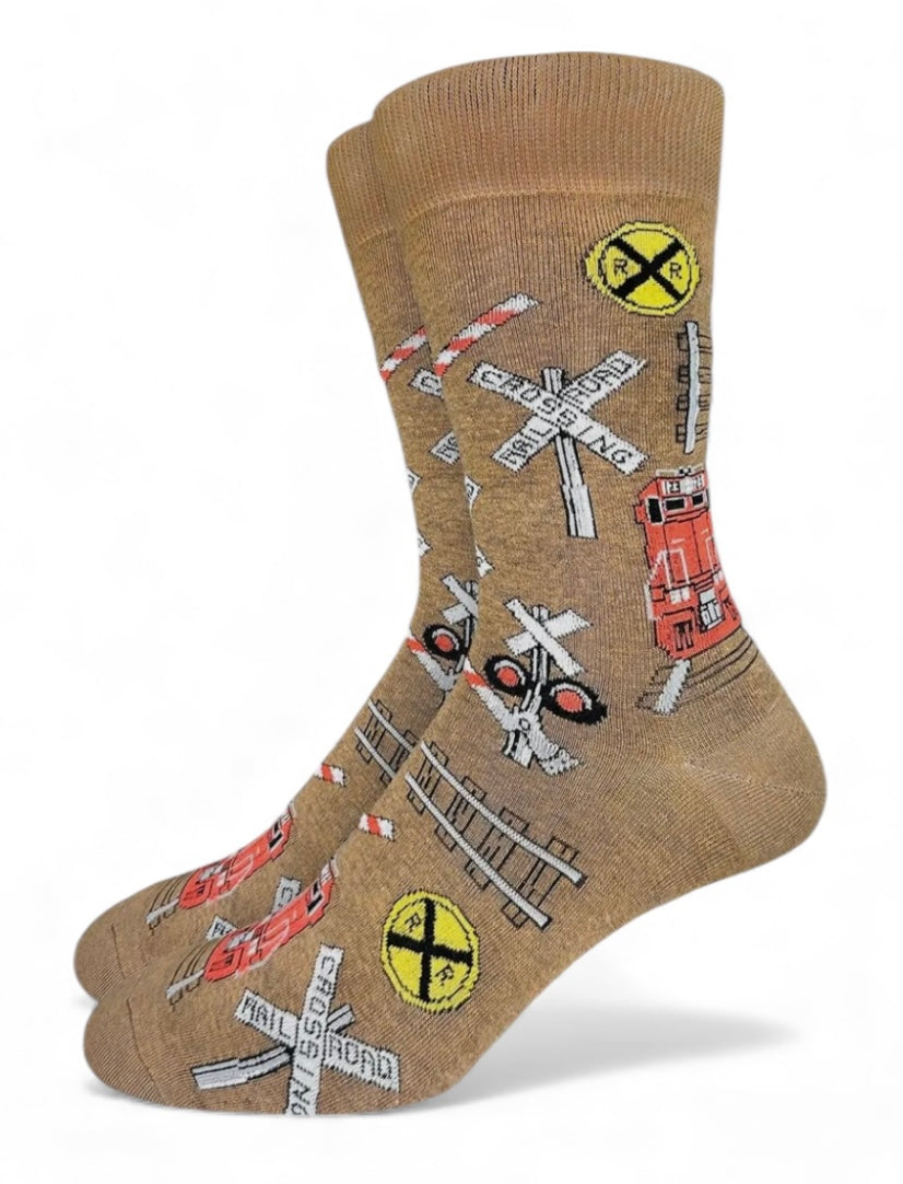 TRAIN CROSSING Men’s Socks Good Luck Sock Brand - Novelty Socks And Slippers