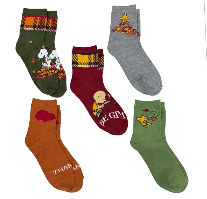 PEANUTS Ladies THANKSGIVING 5 Pair Of Socks ‘BE GIVING’ ‘THANKFUL’