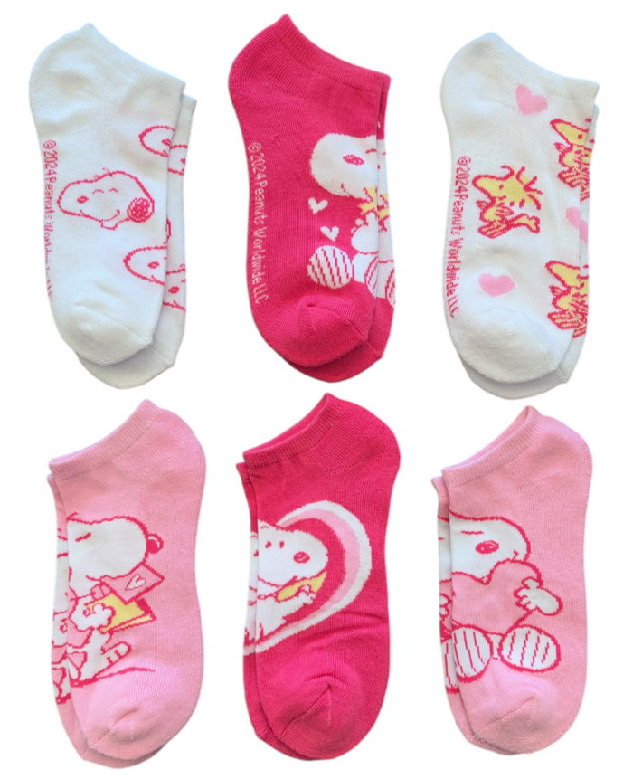 PEANUTS Ladies 6 Pair Of VALENTINES DAY Ankle Socks BIOWORLD Brand