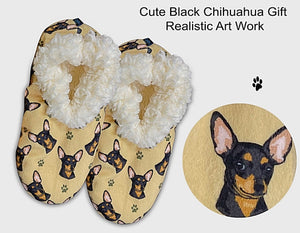COMFIES BRAND Ladies CHIHUAHUA DOG (BLACK) Non-Skid Slippers - Novelty Socks for Less