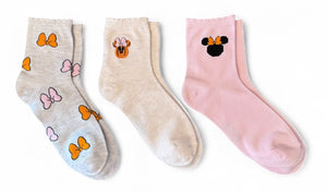 DISNEY Ladies HALLOWEEN 3 Pair Of MINNIE Socks With Minnie Bows - Novelty Socks And Slippers