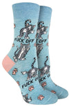 GOOD LUCK SOCK Brand Ladies SASSY CAT Socks With MIDDLE FINGER ‘FUCK OFF’ - Novelty Socks And Slippers