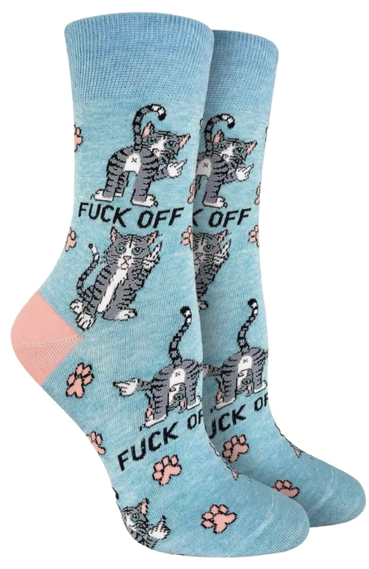 GOOD LUCK SOCK Brand Ladies SASSY CAT Socks With MIDDLE FINGER ‘FUCK OFF’ - Novelty Socks And Slippers