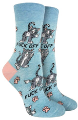 GOOD LUCK SOCK Brand Ladies SASSY CAT Socks With MIDDLE FINGER ‘FUCK OFF’ - Novelty Socks And Slippers