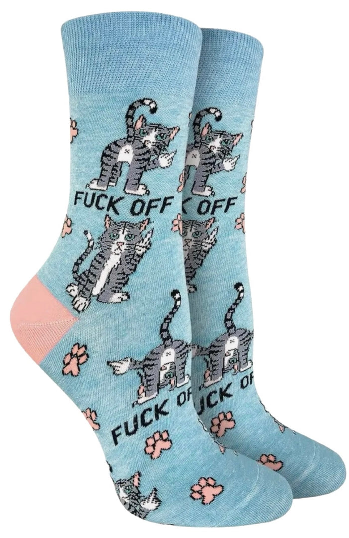 GOOD LUCK SOCK Brand Ladies SASSY CAT Socks With MIDDLE FINGER ‘FUCK OFF’