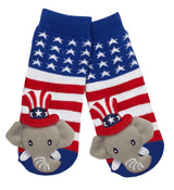 PATRIOTIC ELEPHANT Unisex Toddler Gripper Bottom Socks MESSY MOOSE Brand - Novelty Socks And Slippers