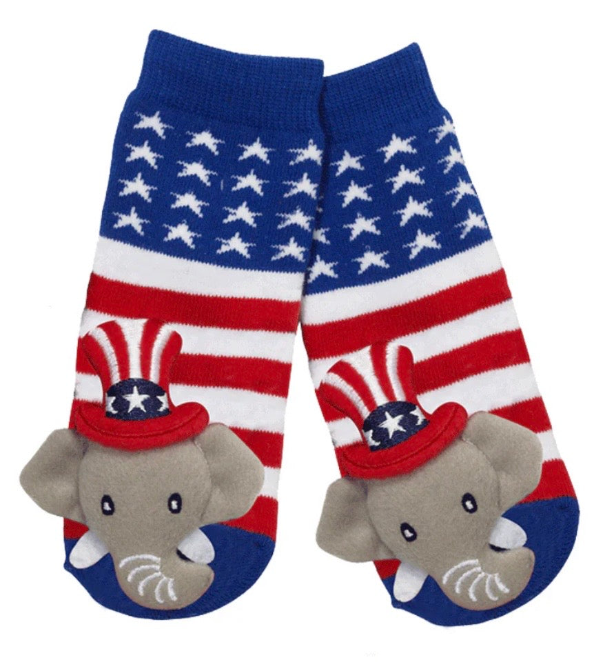 PATRIOTIC ELEPHANT Unisex Toddler Gripper Bottom Socks MESSY MOOSE Brand - Novelty Socks And Slippers