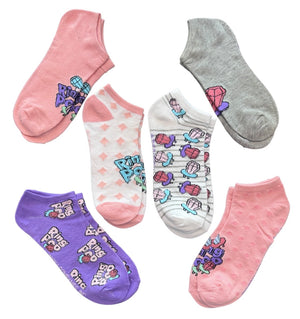 RING POP Ladies 6 Pair Of Low Show Socks RING POPS ALL OVER - Novelty Socks And Slippers