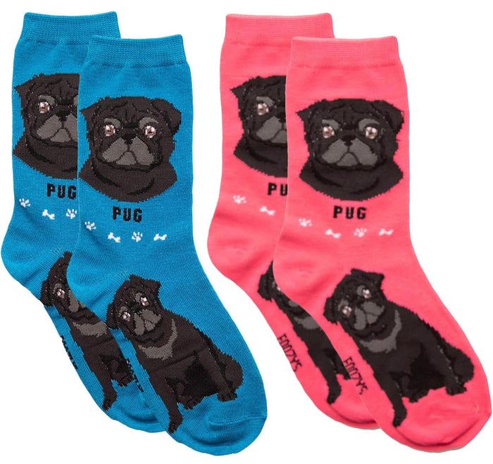 FOOZYS BRAND Ladies 2 Pair Of BLACK PUG DOG Socks