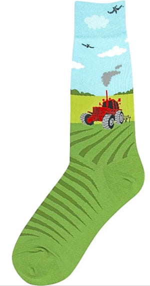 FOOT TRAFFIC Brand Men’s RED FARM TRACTOR Socks - Novelty Socks for Less